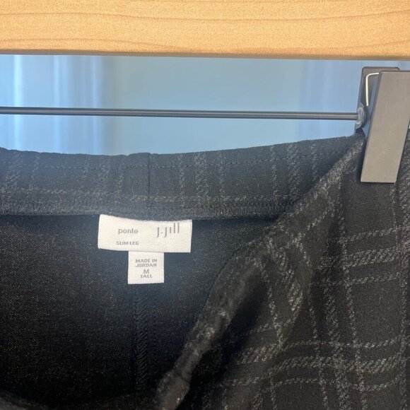 J Jill Ponte Slim Leg Pants Ladies Size MED Tall Black and Grey Plaid Career - Picture 5 of 7